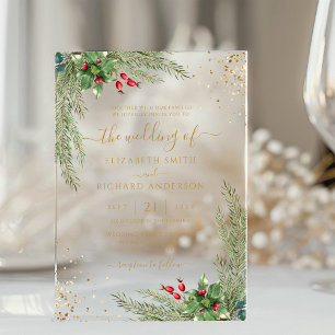 Winter Holiday Botanical Greenery Wedding Acryl Uitnodigingen
