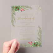 Winter Holiday Botanical Greenery Wedding Acryl Uitnodigingen (Insitu (Draagbaar))
