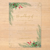 Winter Holiday Botanical Greenery Wedding Acryl Uitnodigingen (Voorkant)