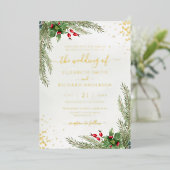 Winter Holiday Botanical Greenery Wedding Folie Uitnodiging (Staand Voorkant)