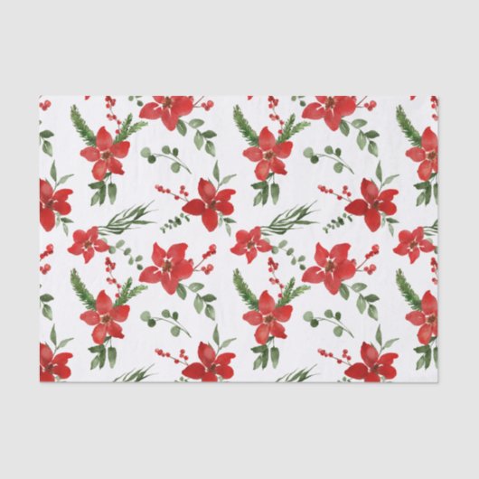 Winter Holiday Christmas Red Floral Pattern   Tissuepapier (Voorkant)