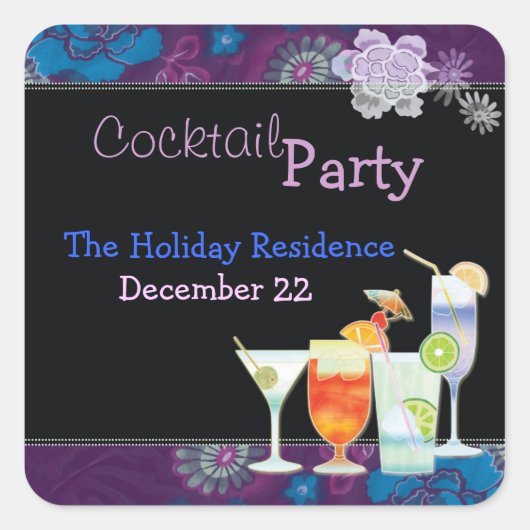 Winter Holiday Cocktail Party Uitnodiging Vierkante Sticker (Voorkant)