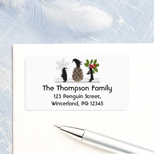 Winter Holiday Cute Funny Penguin Return Address Etiket