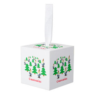 Winter Holiday Gnomes kerstbomen Thunder_Cove Kubus Ornament