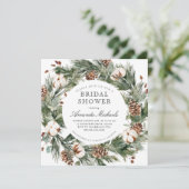 Winter Holiday Greenery Pine Cotton Vrijgezellenfe Kaart (Staand voorkant)