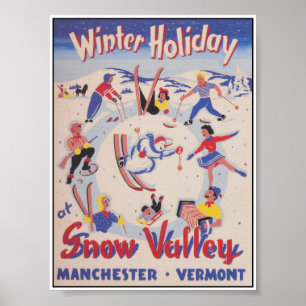 Winter Holiday in Snow Valley Vermont  Ski Poster