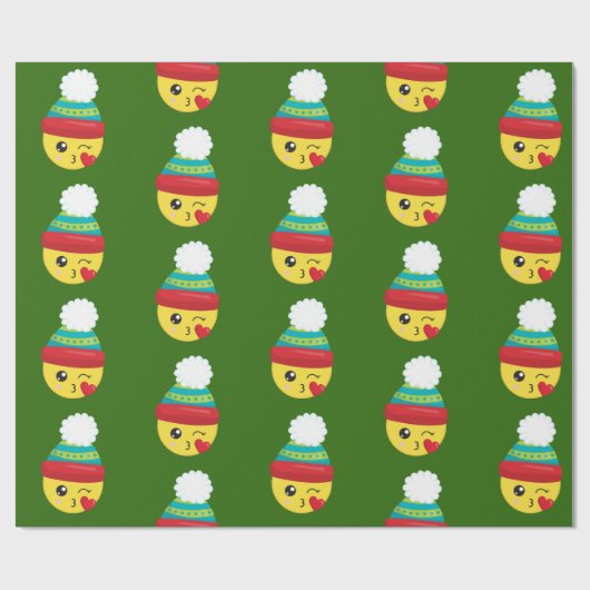 Winter Holiday Kerstmis Emoji Wrapping Paper Cadeaupapier (Vlak)