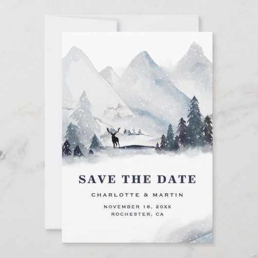 Winter Holiday Mountain Buck bruiloft Save The Date (Voorkant)