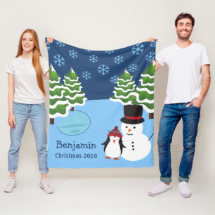 Winter Holiday Penguin en Snowman Kerstmis Fleece Deken