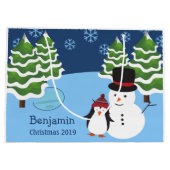 Winter Holiday Penguin en Snowman Kerstmis Groot Cadeauzakje (Achterkant)