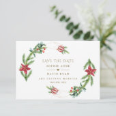Winter Holiday Pine Cones Kerstbal Weddenschap Save The Date (Staand voorkant)