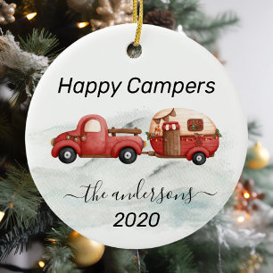 Winter Holiday RV Camper Monogram Happy Campers Keramisch Ornament