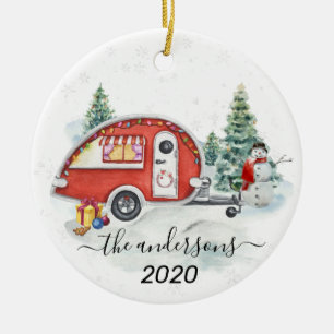Winter Holiday RV Camper Monogram Sneeuw Keramisch Ornament
