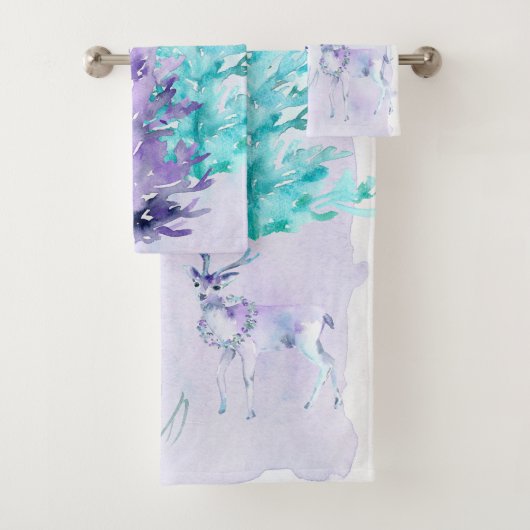 Winter Holiday - Waterverf Deer Scene Bad Handdoek (Insitu)