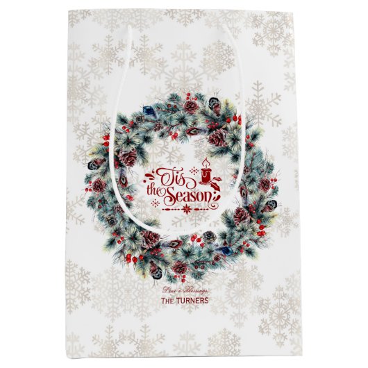 Winter Holiday Wreath 'Dit is het seizoensmonogram Medium Cadeauzakje (Voorkant)