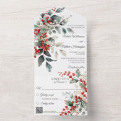 Winter Holly Berry met QR-code All In One Uitnodiging (Binnen)
