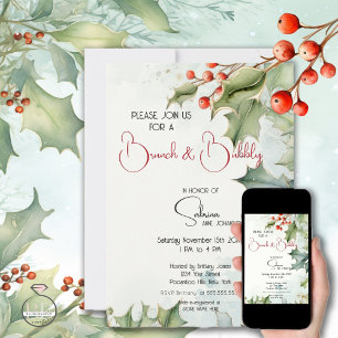 Winter Holly en bessen Brunch en Bubble Kaart