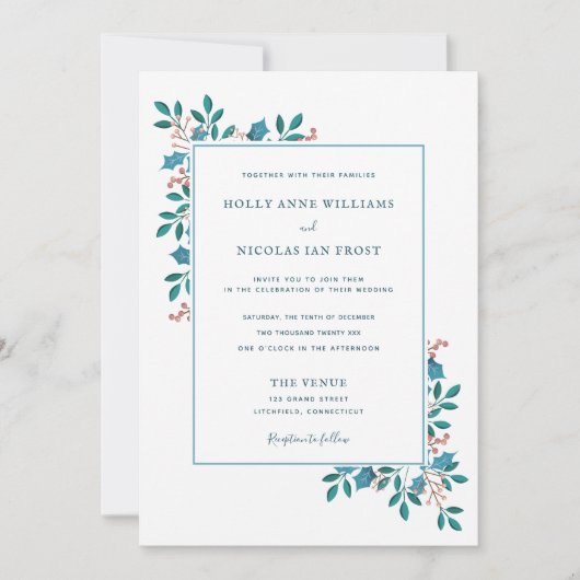 Winter Holly Floral Mariage Suite Invitation (Devant)