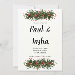 Winter Holly Wedding Invitation Kaart