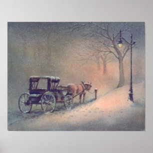 WINTER HORSE & BUGGY DOOR SHARON SHARPE POSTER