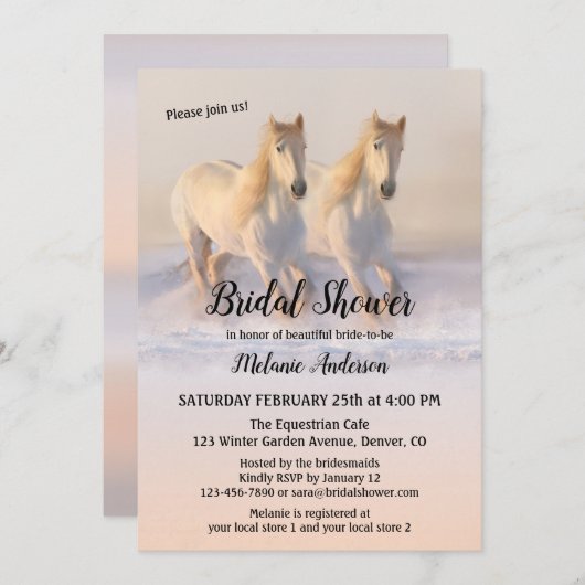 Winter Horses in Sneeuwbridal Shower Invitation Kaart (Voorkant / Achterkant)