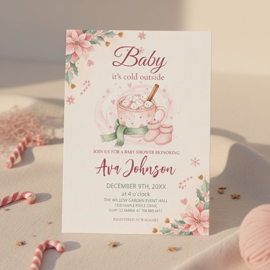 Winter Hot Cocoa Baby Shower Invitation Pink Kaart