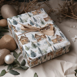 Winter Houten Cabine Kerstmis Cadeaupapier