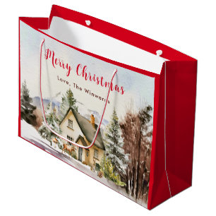 Winter Huisje Vrolijk Kerstfeest Groot Cadeauzakje