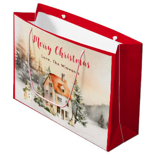 Winter Huisje Vrolijk Kerstfeest Groot Cadeauzakje