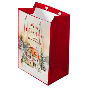 Winter Huisje Vrolijk Kerstfeest Medium Cadeauzakje