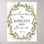 Winter Hulst Baby Shower Ontvangstbord Kerstmis Poster (Voorkant)
