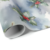 Winter Hulst Kerstmis Cadeaupapier (Rol Hoek)