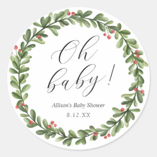 Winter Hulst Loof Baby Shower Ronde Sticker