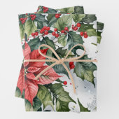 Winter hulst verpakkings papier plat vel set van 3 (In situ)