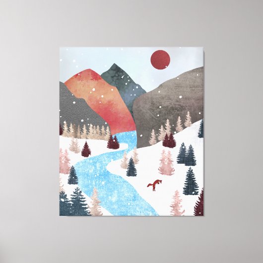 Winter Hunting Fox Canvas Afdruk (Voorkant)