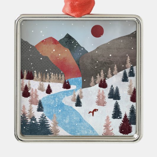 Winter Hunting Fox Metalen Ornament (Voorkant)