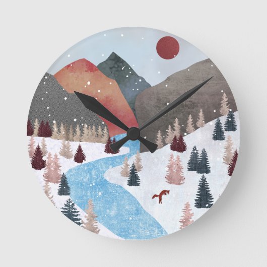Winter Hunting Fox Ronde Klok (Voorkant)