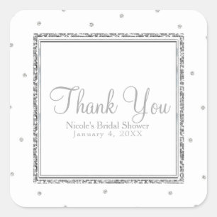 Winter Huwelijk Glam Zilver & Witte Stippen Feest Vierkante Sticker