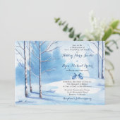 Winter Huwelijksuitnodiging Aquarel Bomen Konijnen Kaart (Staand voorkant)