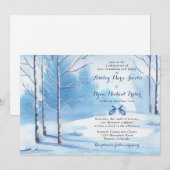 Winter Huwelijksuitnodiging Aquarel Bomen Konijnen Kaart (Voorkant / Achterkant)