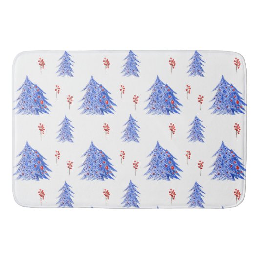 Winter Ice Blue Tree Holly bessen Witte Kerstmis Badmat (Voorkant)