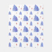 Winter Ice Blue Tree Holly bessen Witte Kerstmis Fleece Deken (Voorkant)