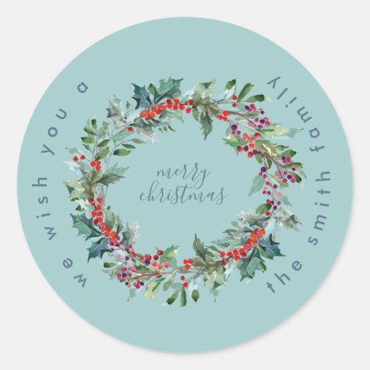 Winter Ice Blue Wreate Kerstmis Ronde Sticker (Voorkant)