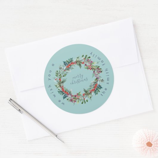 Winter Ice Blue Wreate Kerstmis Ronde Sticker (Envelop)