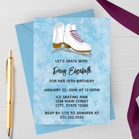Winter Ice Skates Birthday Invitation Kaart