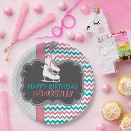 Winter Ice Skating Birthday Party Personalized Papieren Bordje (Feest)