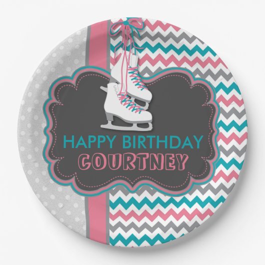 Winter Ice Skating Birthday Party Personalized Papieren Bordje (Voorkant)