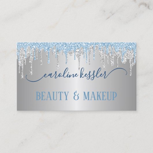 Winter Ice Sky Blue Silver Glitter Sparkles Visitekaartje (Voorkant)