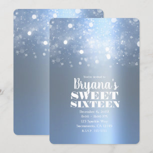 Winter Icy Blue Silver Sparking Lights Sweet 16 Kaart