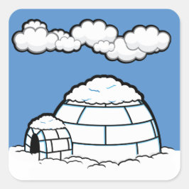 Winter IGLOO SNEE BLUE SKY WHITE CLOUDS CARTOON Vierkante Sticker